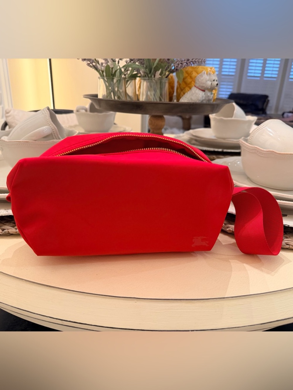 Burberry Red Nylon Travel Cosmetic Pouch with Wrist Strap - Picture 2 of 7